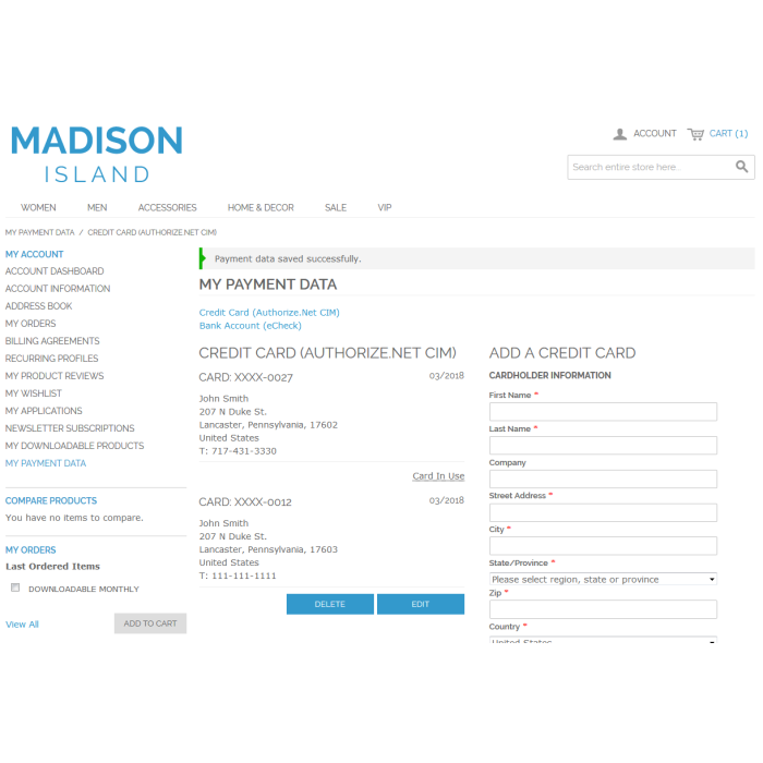 Authorize.Net CIM Payment Module for Magento