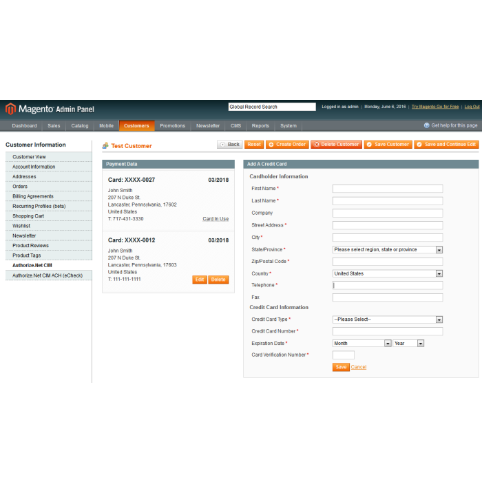 Authorize.Net CIM Payment Module for Magento
