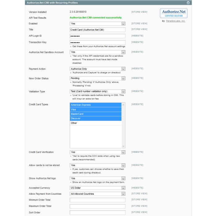 Authorize.Net CIM Payment Module for Magento