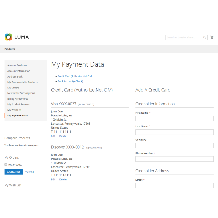 Authorize.net CIM for Magento 2